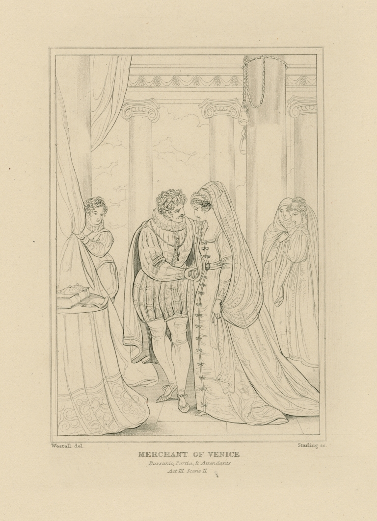 Merchant of Venice, act 3, scene 2 … Bassanio, Portia, and Attendants by William Francis Starling