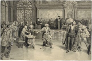 Merchant of Venice, IV, 1, as played at His Majesty’s Theatre, the trial by Fortunino Matania