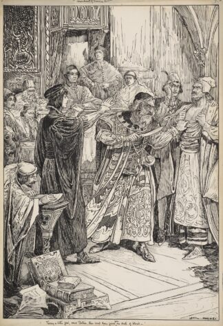 Merchant of Venice. Tarry a little, Jew, said Portia, this bond here gives you no drop of blood by Louis Rhead