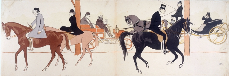 Monsieur Brinquant, Madame Yvonne d’Orville, Marquis de Dion 2 by Georges Goursat (Sem)
