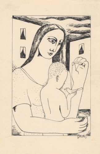 Mother and Child Playing with a Bird by Mikuláš Galanda