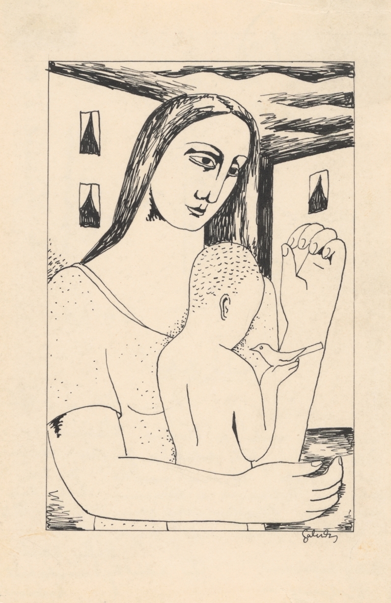 Mother and Child Playing with a Bird by Mikuláš Galanda