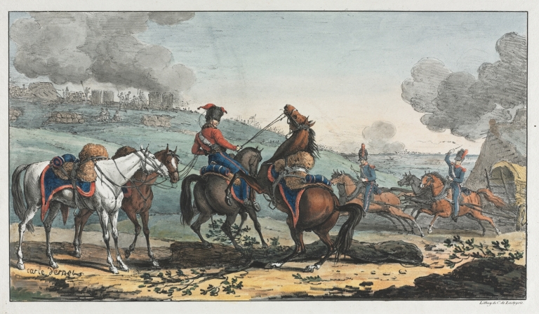 Mounted Artilleryman Leading Three Horses by Carle Vernet