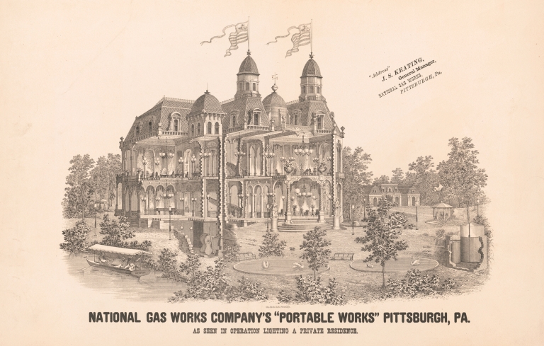 National gas works company’s portable works, Pittsburgh, Pa. As seen in operation lighting a private residence by Krebs Lith. Co