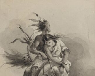 Native American on horse, holding girl with tied hands by Felix Octavius Carr Darley
