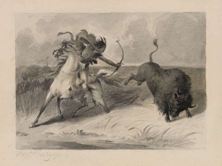 Native American on horseback hunting buffalo by Felix Octavius Carr Darley