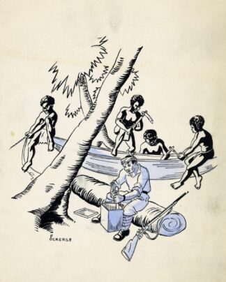 Nieuw-Guineese mannen bouwen een kano by F. Ockerse