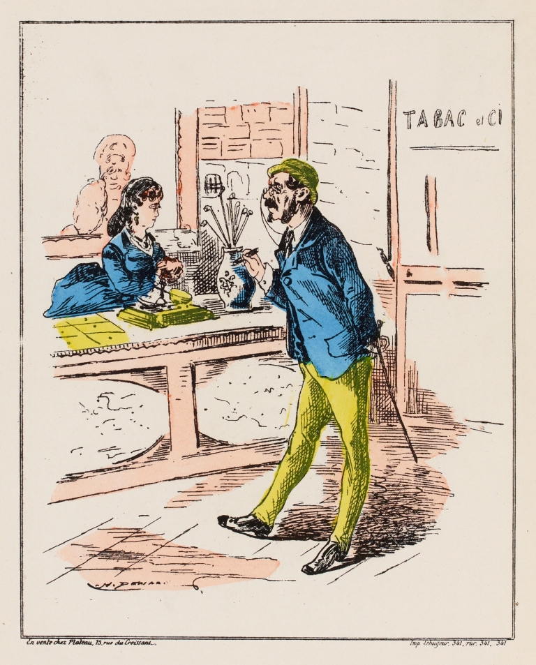 Nos impôts par H. Demare N°18 Moi je m’en fiche si on augmente le tabac je ne fume plus. je me mets à priser by Henri Demare