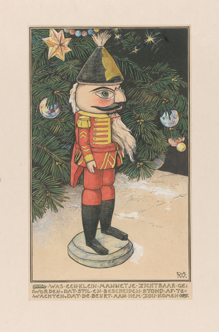 Notenkraker in een huzarenmantel bij een kerstboom by Willem Wenckebach