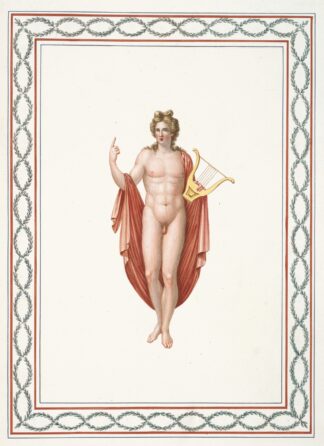 Nude youth with gold harp. by Pierre-Jean Mariette