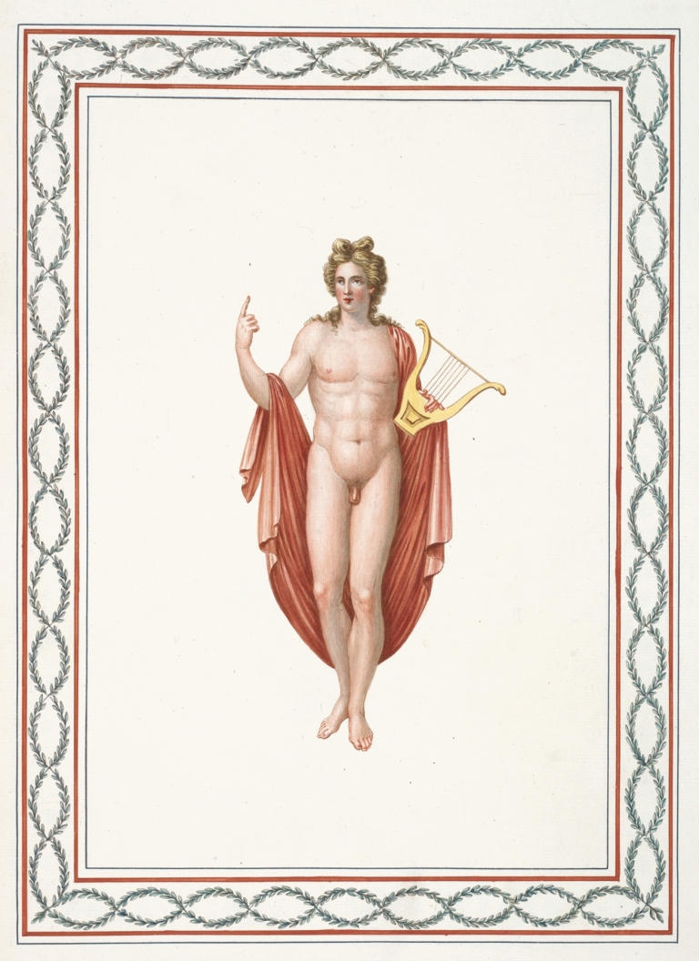 Nude youth with gold harp. by Pierre-Jean Mariette