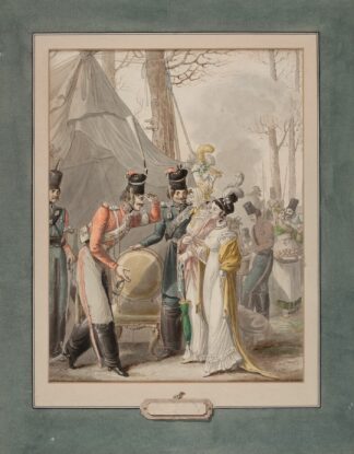 Occupation russe à Paris des soldats russes courtisent des promeneuses, au milieu d’un campement by George Emmanuel Opiz ou Opitz