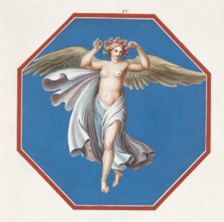 Octagonal painting of female angel with crown of flowers. by Pierre-Jean Mariette