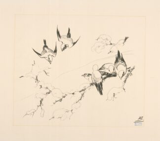 Oiseaux sur une branche d’arbre couverte de neige. by Félix Bracquemond