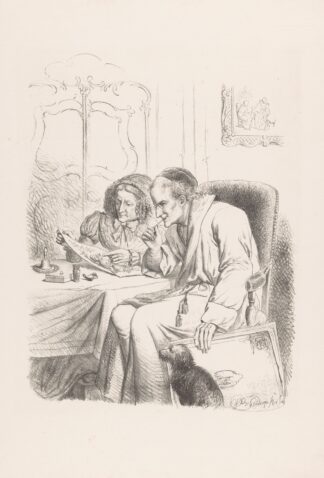 Old man and woman looking at a drawing by Wilhelmus Petrus van Geldorp