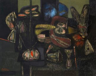 Old man looking into a room by Jankel Adler