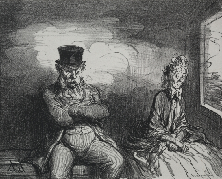 On the Train; A Pleasant Companion by Honoré Daumier