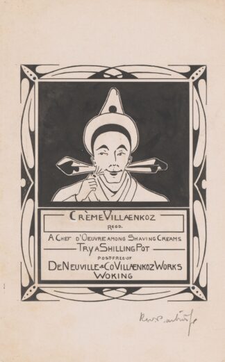 Ontwerp voor een advertentie van Crème Villaenkoz scheerschuim by Reinier Willem Petrus de Vries