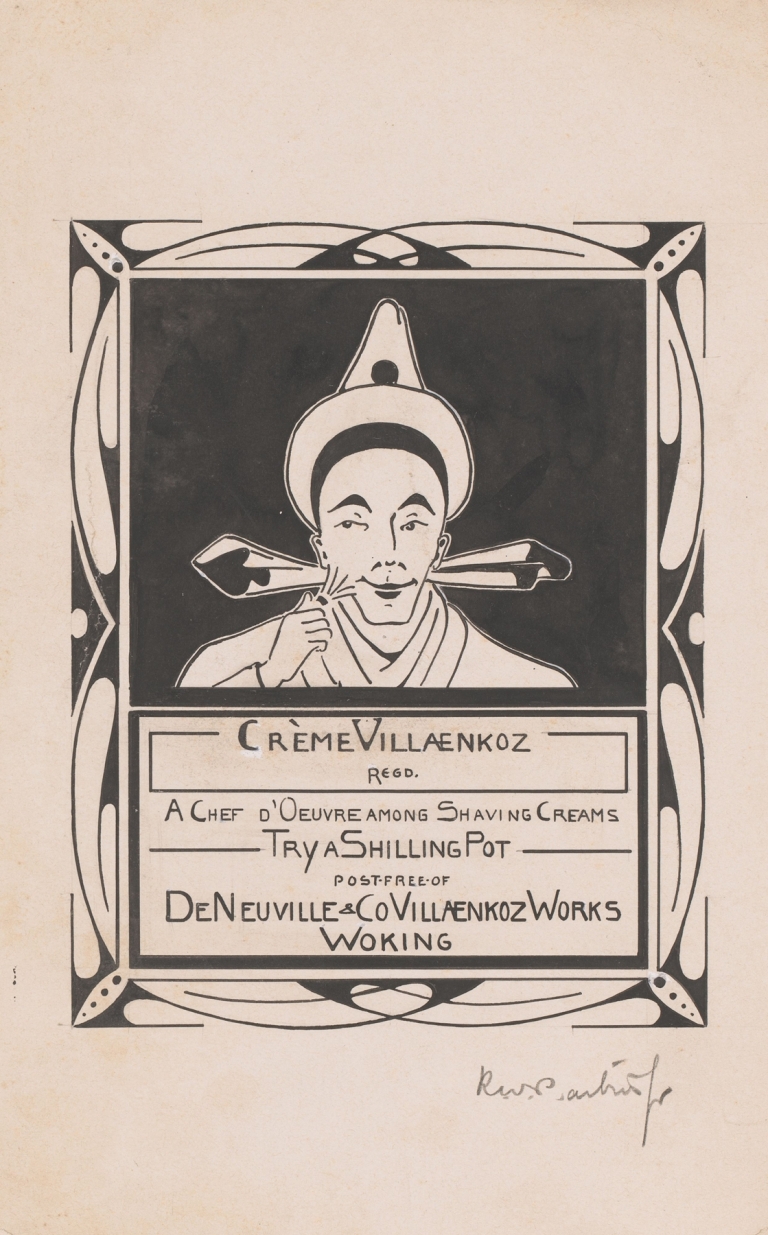 Ontwerp voor een advertentie van Crème Villaenkoz scheerschuim by Reinier Willem Petrus de Vries