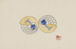 Ontwerp voor juweel, opgebouwd uit twee ronde helften, met goud, saffieren en briljanten by Jules Chadel