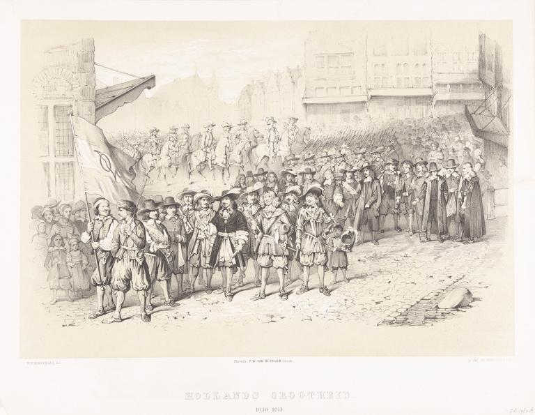 Optocht van Hollandse militaire en politieke leiders by Pieter Wilhelmus van de Weijer