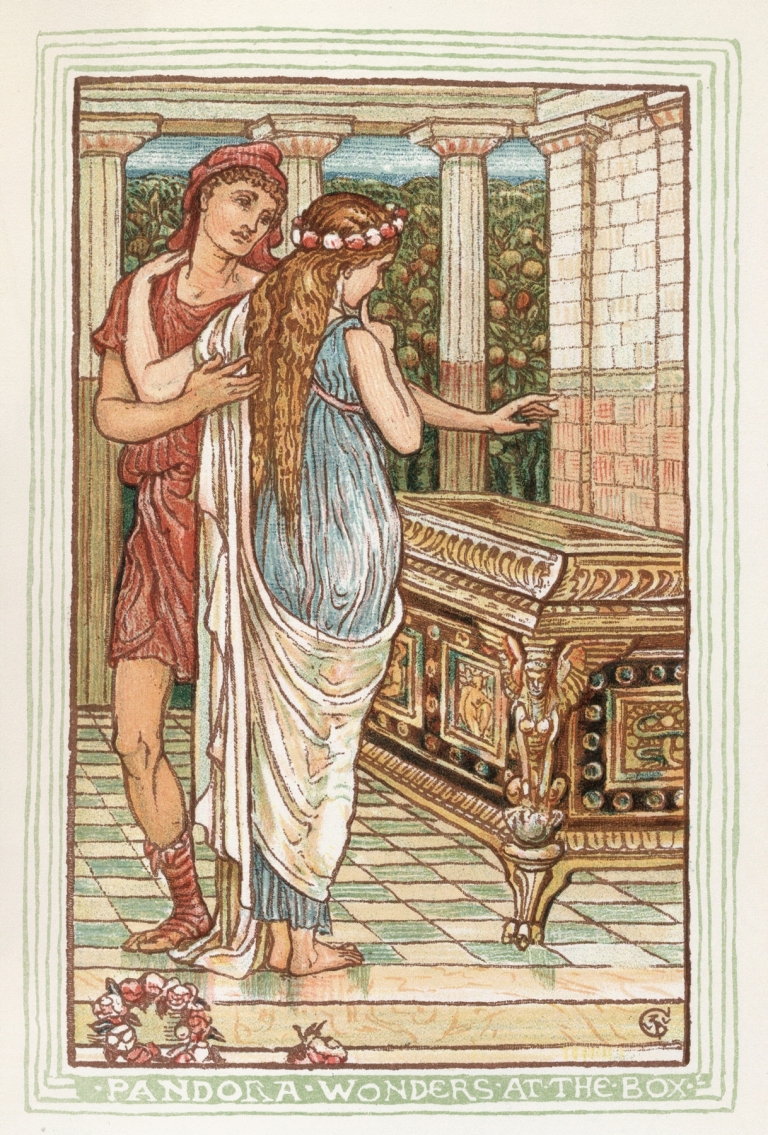 Pandora wonders at the box by Walter Crane