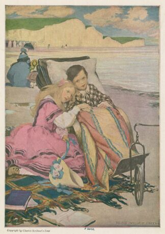 Paul Dombey and Florence on the beach at Brighton. by Jessie Willcox Smith
