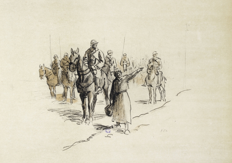 Paysanne donnant la direction à une troupe à cheval by Georges Goursat (Sem)