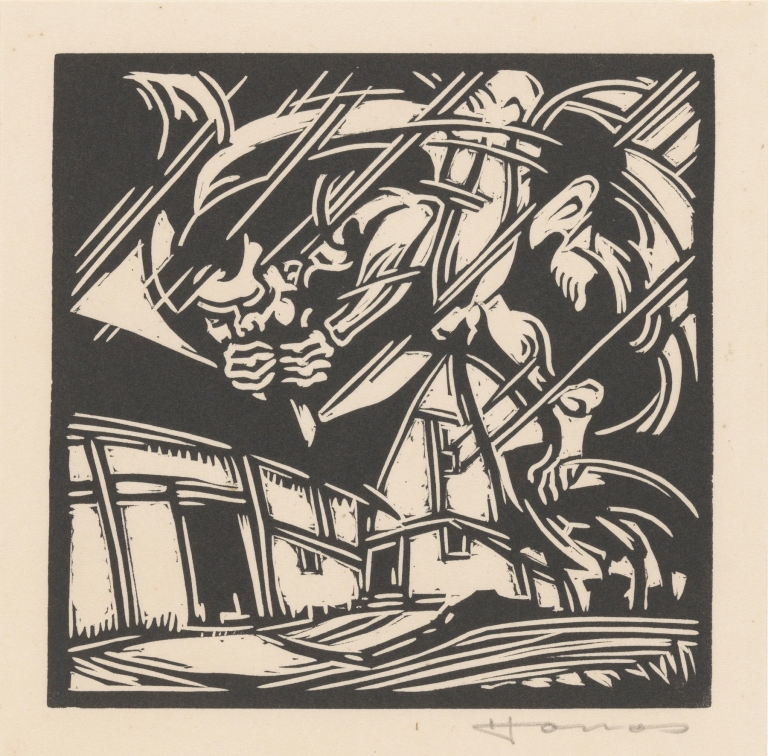 Personificatie van de wind bij een gebouw by Henri Jonas