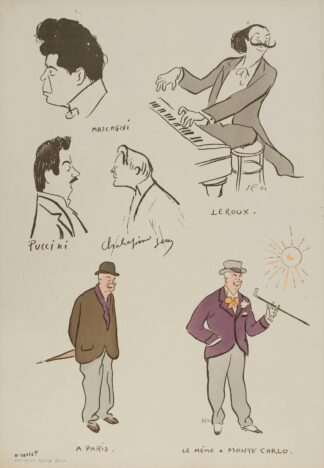 Pietro Mascagni, Xavier Leroux, Giacomo Puccini, Feodor Chaliapine, Enrico Caruso et autres personnages by Georges Goursat (Sem)