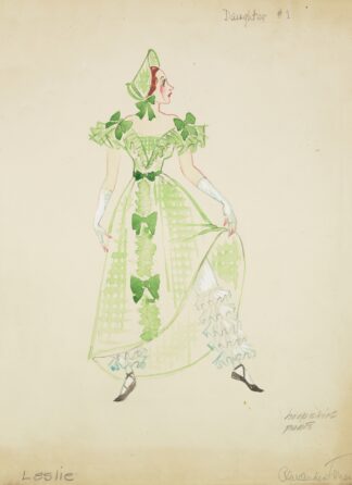 Pirates of Penzance: Daughter #1. Plaid green gown with matching bonnet by Alex Jones