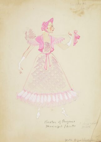 Pirates of Penzance: Daughter #5. Plaid purple gown with pink ruffles and pink jacket by Alex Jones