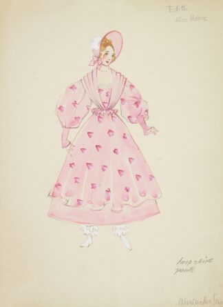 Pirates of Penzance: Edith. Pink gown with pink shawl, and pink bonnet by Alex Jones