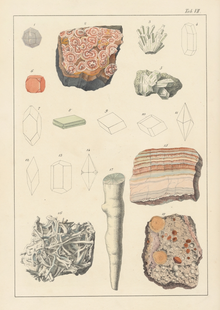 Plate VII: Zeolitic Minerals, Carbonaceous Limestone by Johann Gottlob Kurr