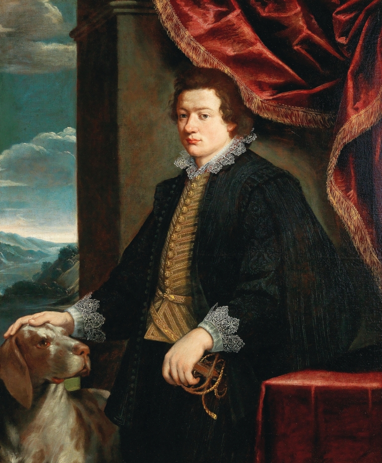 Portrait Of A Gentleman With His Dog by Genoese School
