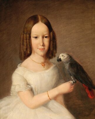 Portrait of a Girl with Grey Parrot by Anonymous