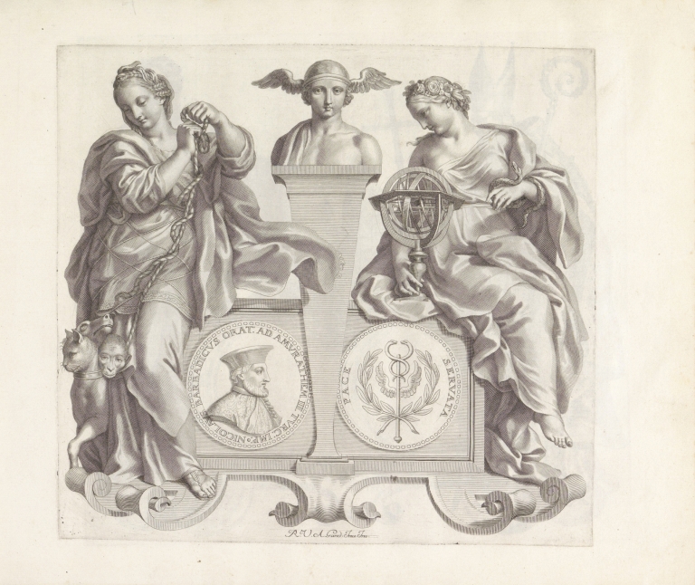 Portret van Nicolo Barbarigo en de personificaties van Overreding en Kennis by Robert van Audenaerde