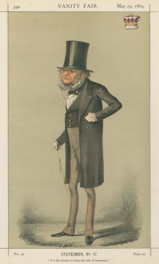 Prime Ministers – ‘It is his mission to stem the tide of democracy.’ The Earl of Derby. 29 May 1869 by Carlo Pellegrini