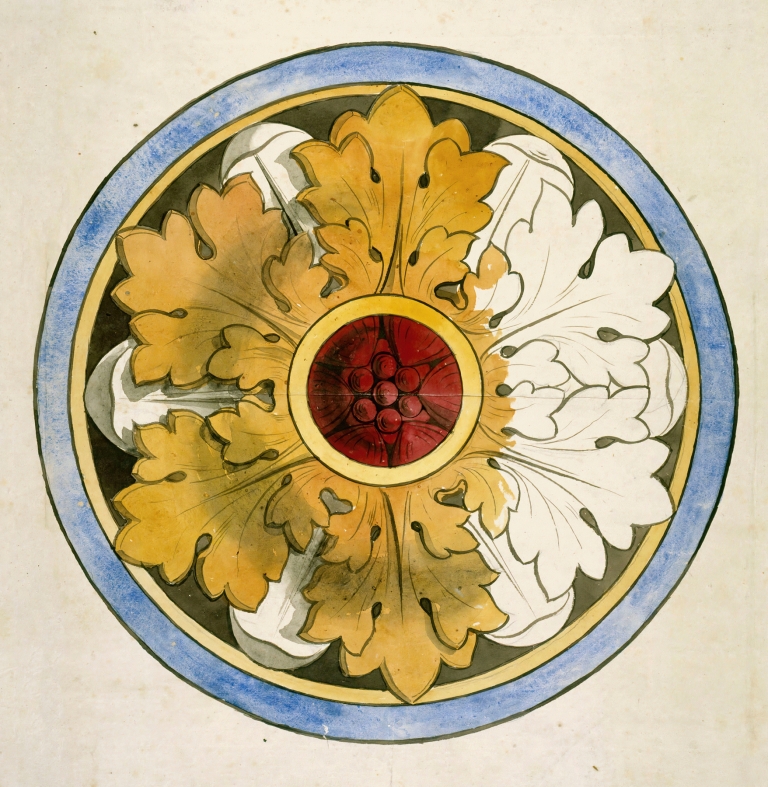 Projet pour un panneau de vitrail ; rose à motif de feuilles d’acanthe by Prosper Lafaye