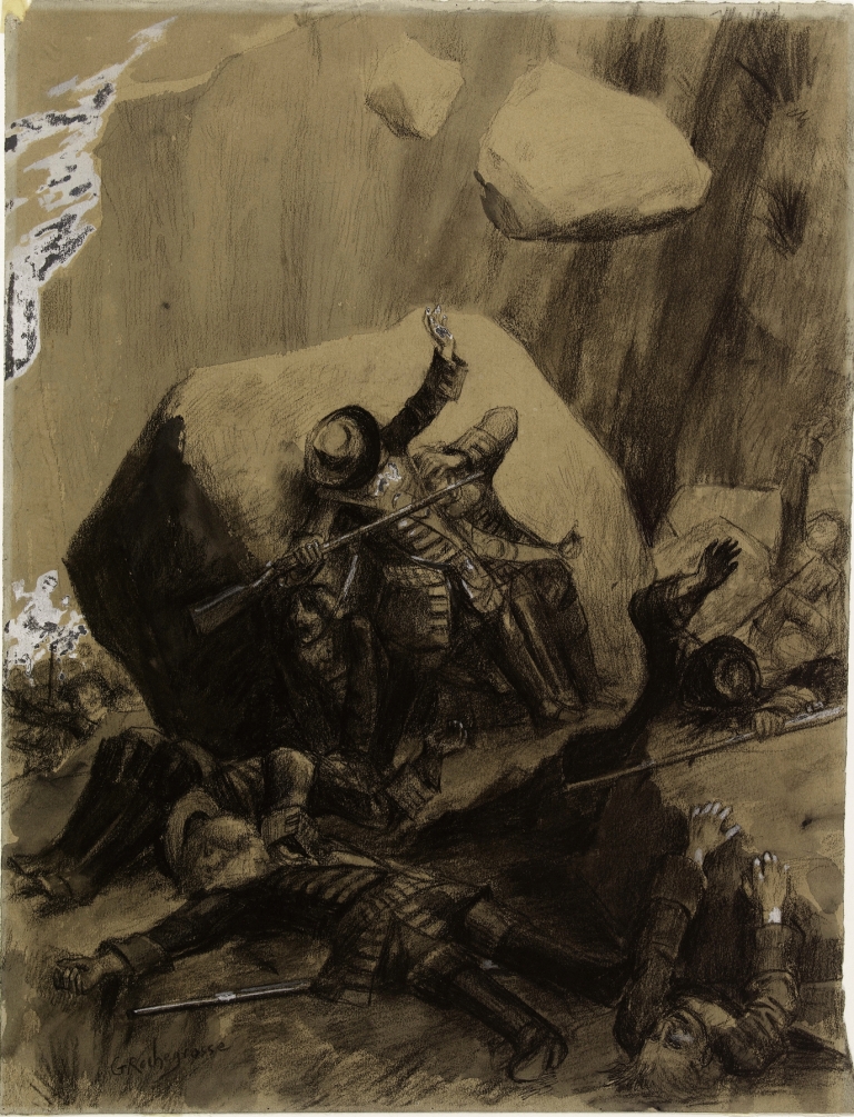Quartiers de rocs jetés sur les arquebusiers de Munckholm by Georges Antoine Rochegrosse