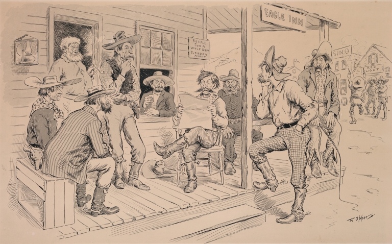 Reading the newspaper at the Eagle Inn by Frederick Burr Opper