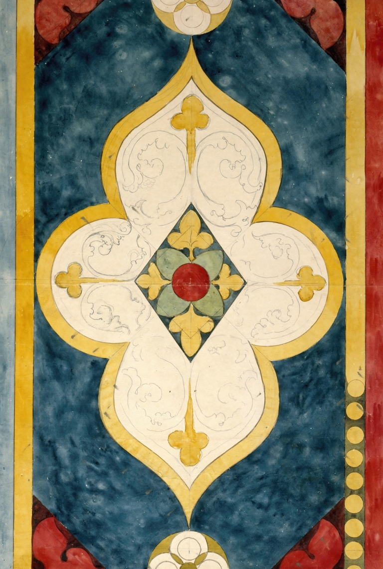 Relevé d’un panneau de vitrail à décor géométrique et végétal by Prosper Lafaye
