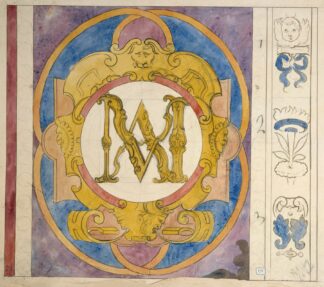 Relevé d’un panneau de vitrail du XVIIe siècle orné d’un monogramme by Prosper Lafaye