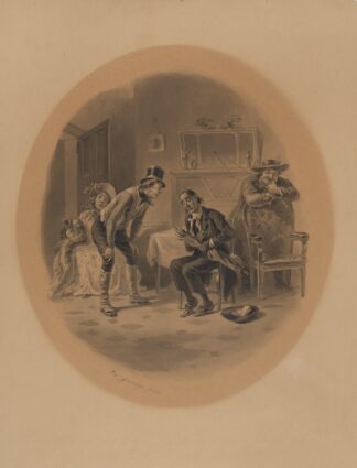 Scene from The Pickwick Club; seated man holding umbrella by Felix Octavius Carr Darley