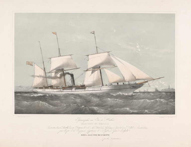 Schroefstoomschip Mariout et Hedjaz varend op zee Pijroscaphes en Fer à Helice Mariout et Hedjaz by Johan Conrad Greive