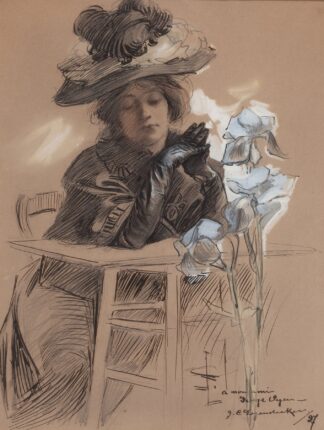 Seated Lady with Elegant Hat by Joseph Christian Leyendecker