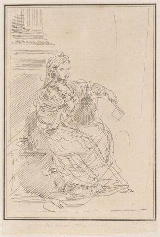 Seated woman holding a fan by Giuseppe Canale