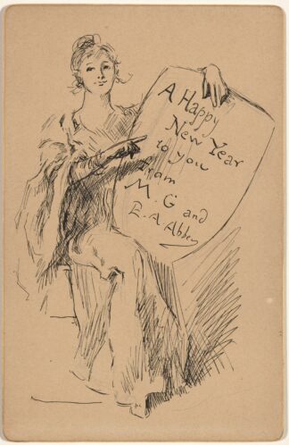 Seated Woman Holding a Shield; A Happy New Year to you from M. G. and E. A. Abbey by Edwin Austin Abbey