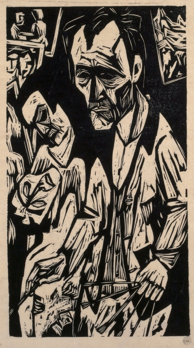 Selbstbildnis mit Pinseln by Hermann Scherer