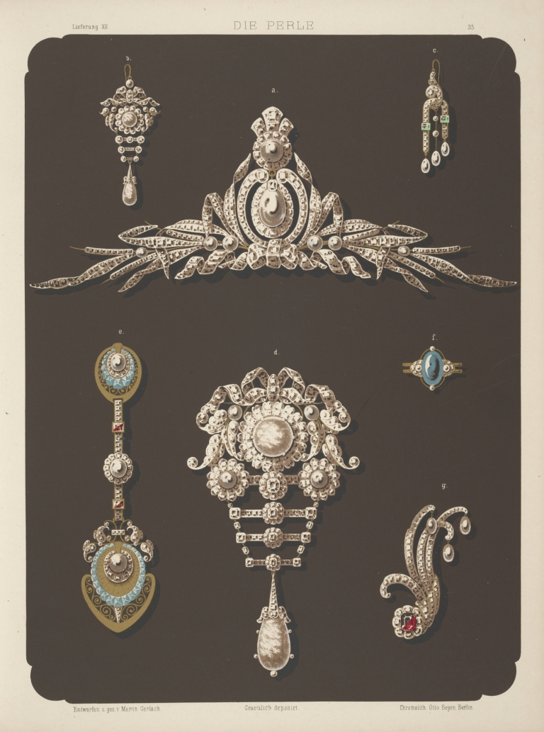 Seven Designs For Jewelry, Including Large Pearl And Diamond Brooch. by Martin Gerlach